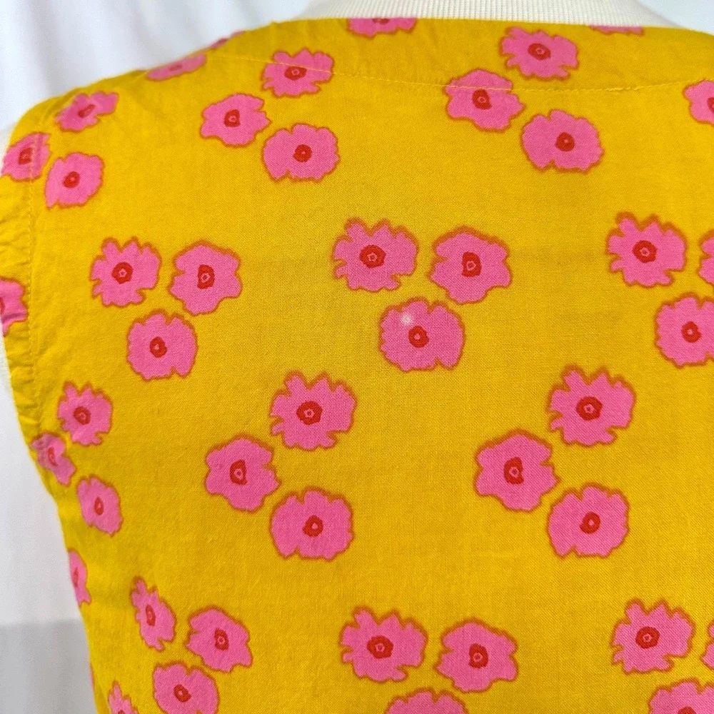 MATA TRADERS Yellow Pink Floral 100% Cotton Pinafore Jumper Shift Dress M Boho